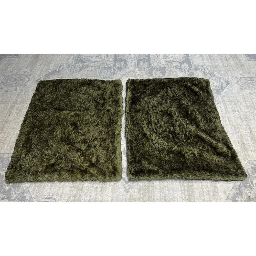 Pair Pottery Barn Standard Pillow Shams Button Acrylic Shag Green
